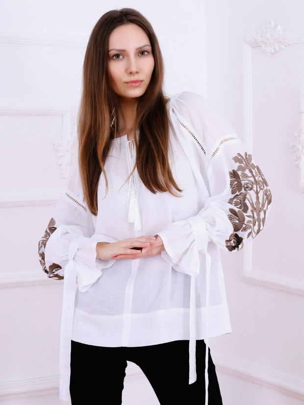 Tree of Life Blouse - White-Colored Fabric-FLORII-