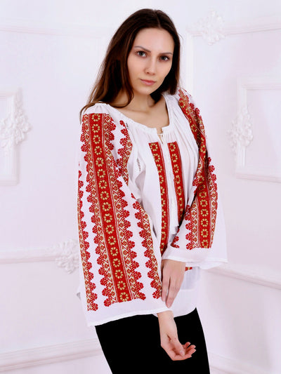 Flower Path Blouse - White-Colored Fabric-FLORII-XL-Milano Red/Mustard Yellow