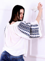 Flower Path Blouse - White-Colored Fabric