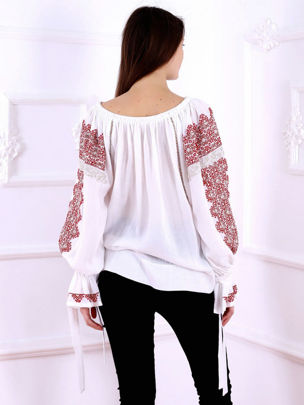 Royal Blouse - White-Colored Fabric-FLORII-
