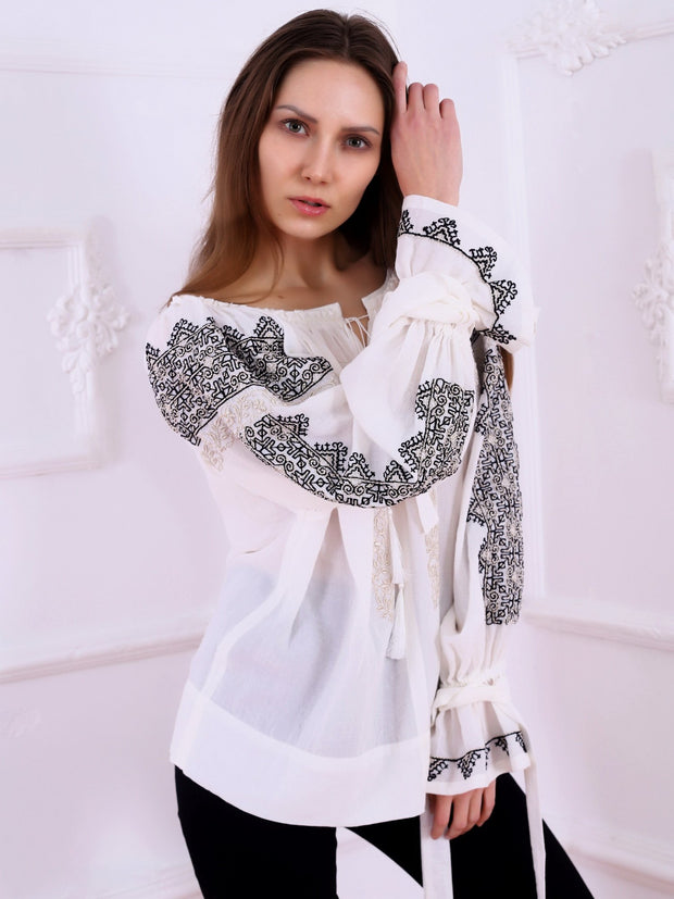Royal Blouse - White-Colored Fabric-FLORII-