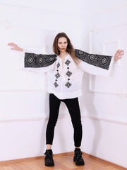 Banat Blouse - Ecru-Colored Fabric-FLORII-