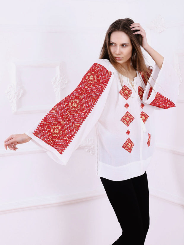 Banat Blouse - Ecru-Colored Fabric-FLORII-