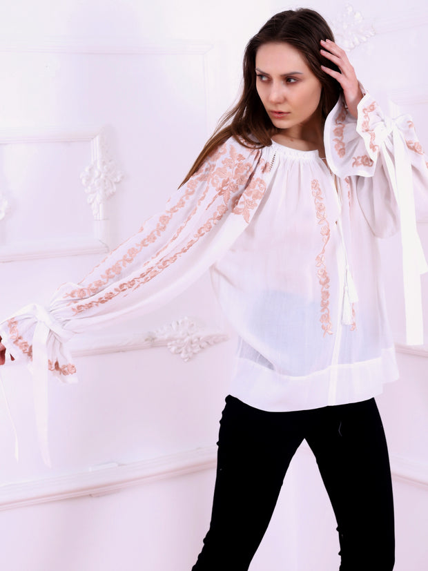 Roses Blouse - White-Colored Fabric