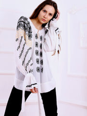 Bucovina Blouse - White-Colored Fabric-FLORII-