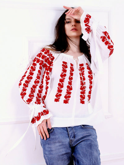 Cherry Blossom Blouse - Ecru-Colored Fabric-FLORII-XS-Milano Red