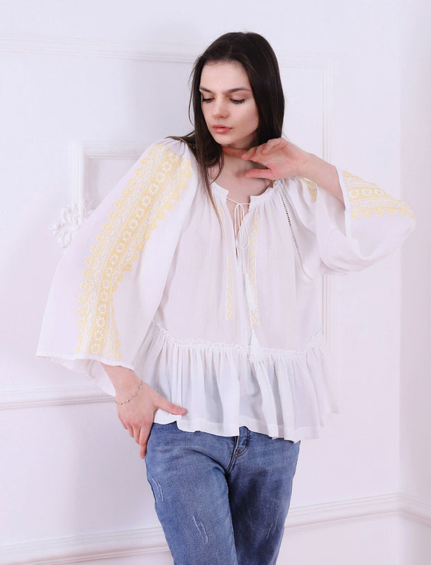 Waterfall Blouse - White-Colored Fabric
