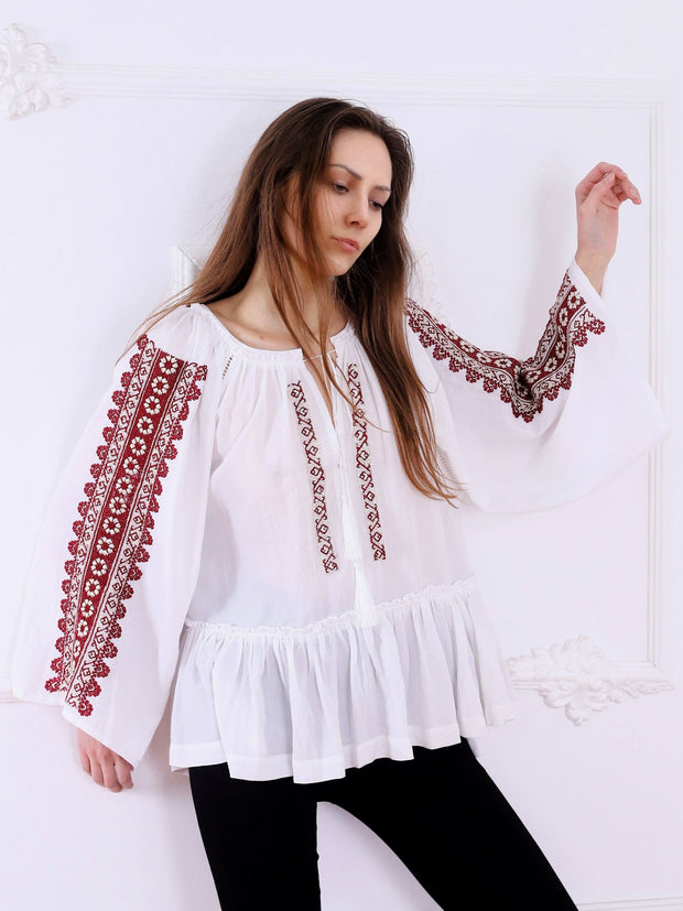 Waterfall Blouse - White-Colored Fabric-FLORII-