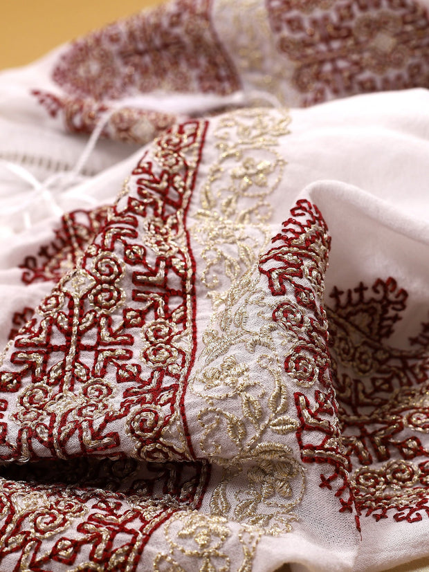 Royal Blouse - White-Colored Fabric-FLORII-XL-Marsala Red/Golden Thread
