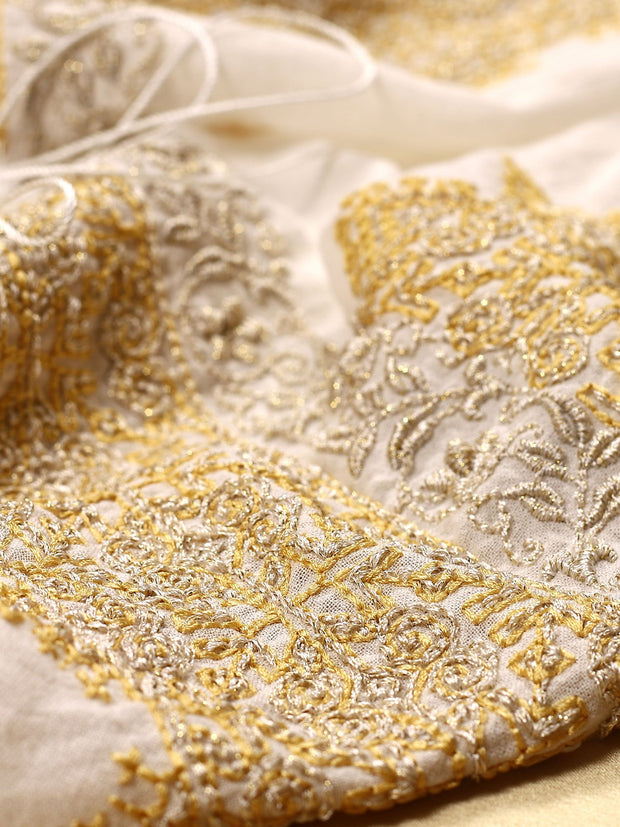 Royal Blouse - Ecru-Colored Fabric-FLORII-XL-Mustard Yellow/Golden Thread