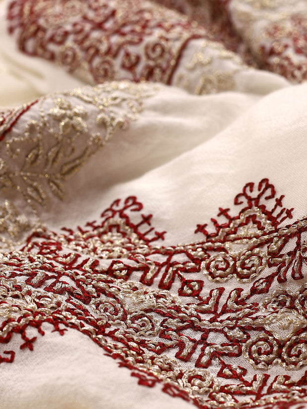 Royal Blouse - Ecru-Colored Fabric-FLORII-XL-Marsala Red/Golden Thread