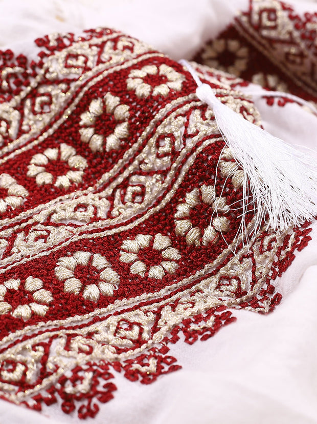 Flowers Crown Blouse - Ecru-Colored Fabric-FLORII-XL-Marsala Red/Golden Thread