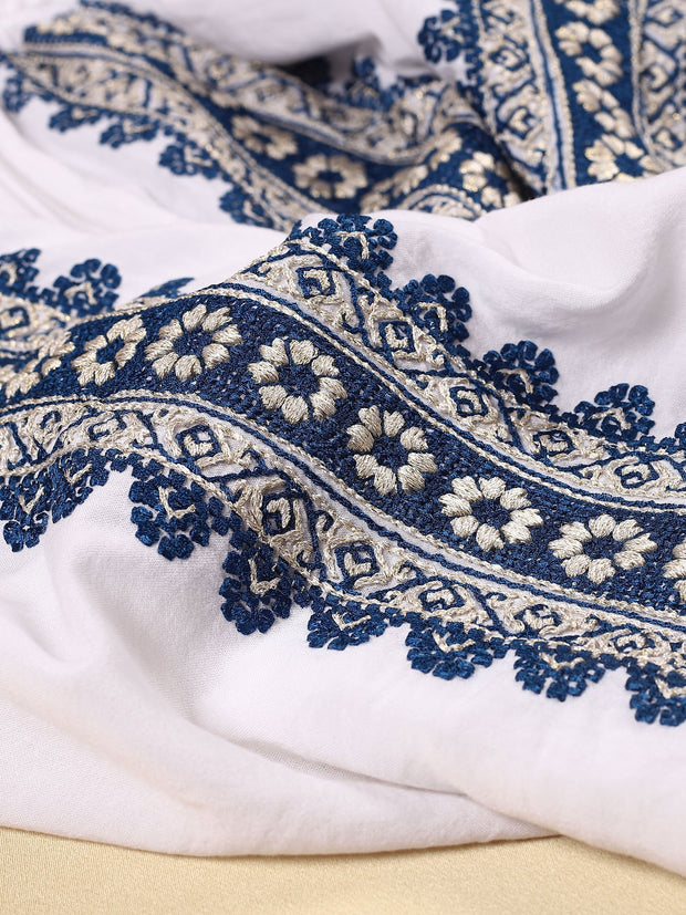 Waterfall Blouse - Ecru-Colored Fabric-FLORII-XL-Petrol/Golden Thread
